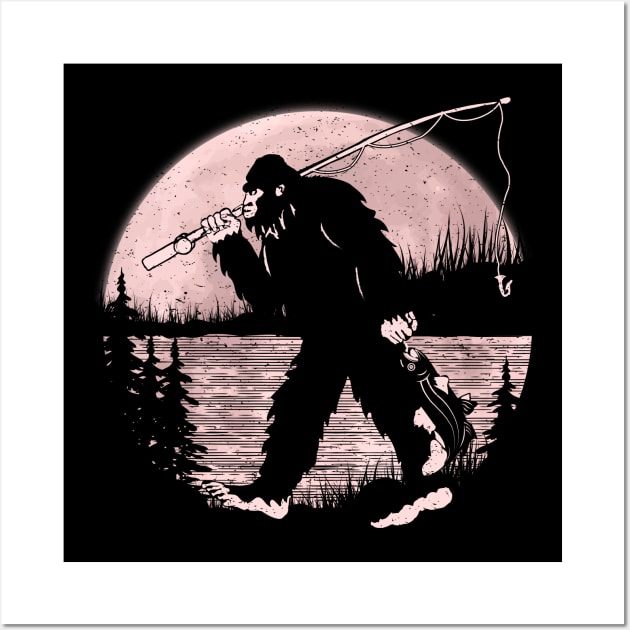 Bigfoot Fishing Wall Art by Tesszero